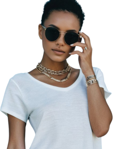 Gorgeous black women with nice glasses, brazalets and stylish neckless